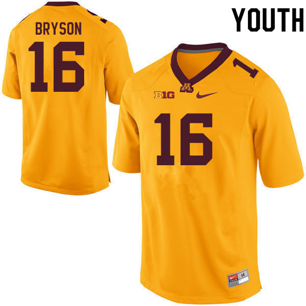 Youth #16 Coleman Bryson Minnesota Golden Gophers College Football Jerseys Sale-Gold - Click Image to Close